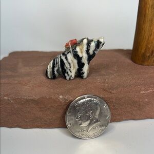 Striped Zebra Marble Stone Bear Figurine.
